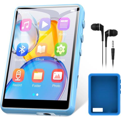 64Go Lecteur MP3 Bluetooth 5.3 Stable, 2.4"" écran Tactile Walkman MP3 Bluetooth Portable, Lecteur MP3 HiFi avec Haut-Parleur, Radio FM, Dictaphone, Ecouteurs Inclus, Supporte Jusqu'à 128GB (Bleu)
