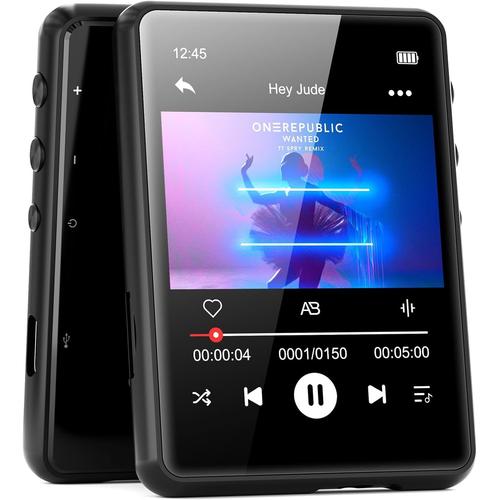 Lecteur MP3 Bluetooth 5.3, 64 Go Écran Tactile MP3 Baladeur Enfant USB C Radio FM, Haut-Parleur HD Intégré, Enregistreur Vocal, Son HiFi, Écouteurs Housse de Protection Inclus (Noir, 64GO)