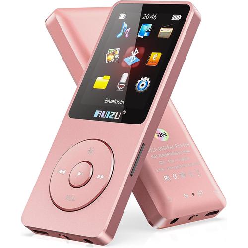 Lecteur MP3 32 Go avec Bluetooth 5.3, Super léger (30 g), autonomie jusqu'à 80 h, écran 1,8"", Parfait pour Sport, Enfants et Adultes, Prend en Charge Cartes TF jusqu'à 128 Go.