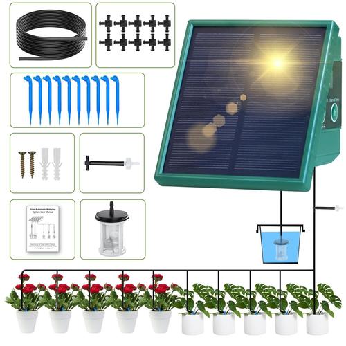 Kit Arrosage Goutte à Goutte Automatique énergie Solaire pour Jardin, Système D'irrigation Arrosage Automatique pour Jardin avec 300 Modes de Minuterie pour Jardin, Plantes de Balcon, Légumes