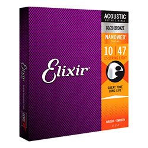 Elixir Nanoweb 11152 - 12 Cordes - Guitare Acoustique L 10-47 / 10-27