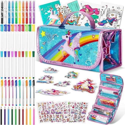 Feutres Coloriage Enfants, Trousse de Papeterie Licorne avec Marqueurs à Parfum Partiel de Fruit, Anniversaire Licorne Jouet et Cadeau Fille 4 5 6 7 8 9 10 Ans(60 pcs)