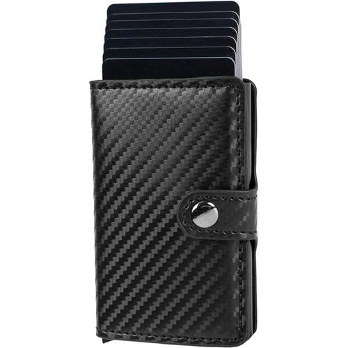 Portefeuille Homme, Porte Carte Slim en Fibre de Carbone, RFID Portefeuille Cuir Sécure, Clip Billets Métal, Élégant Porte-Monnaie avec Blocage pour Carte Bancaire, Espèce, Cartes Crédit (Noir)