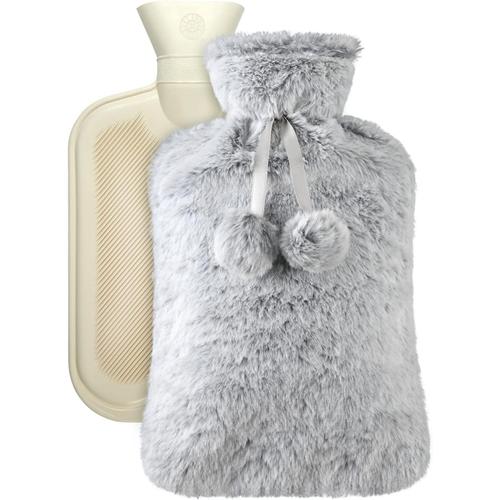 Bouillotte Eau Chaude,2L Bouteille D'eau Chaude,Bouillotte Peluche Eau Chaude,Aide à fournir Les Plus de Chaleur et de Confort,Idéal Les Journées Hivers Gris