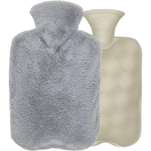 2l Bouillotte Avec Housse Bouteille D'eau Chaude Couvercle Anti-Fuite Eau Amovible Et Lavable Peluche Souple Sac À Eau Durable Pour Enfants Adultes Fournir Les Plus Chaleur Confort Gris 