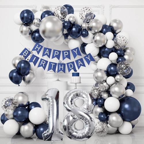 Decoration Anniversaire 18 ans Garçon, 18 Ans Décorations Anniversaire de Fête en Bleu Argent, Arche Ballon Anniversaire Kit Ballon, Decoration Anniversaire pour 18 ans Anniversaire Femme Homme