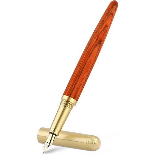 ® Stylos À Plume En Bois Fabriqués À La Main - Style Vintage - Pointe Fine De 0,5 Mm - Écriture Lisse - Pour Journal Intime, Calligraphie - Fournitures Cadeaux (Rouge)