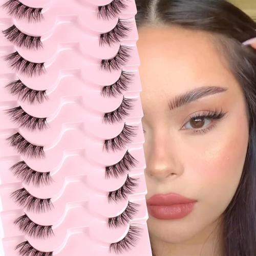 Demi Faux Cils Bande Transparente 3d Faux Cils Naturel 10 Paires Cat Eye Half Lashes Coin Cils Oeil De Chat Doux Corner Eyelashes