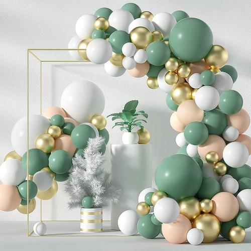 Ballons Anniversaire Ballon Vert,Arche Ballon Vert 152 pcs,Or,Blanc,Orange,1 An,pour Baby Shower,Jungle Decoration Anniversaire,Mariage