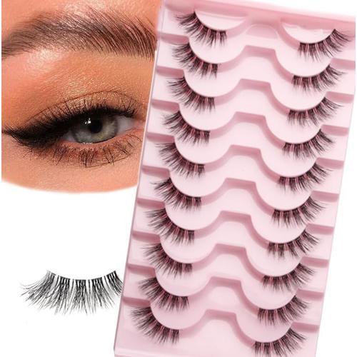 Demi Faux Cils 3D Faux Cils Naturel Court 10 Paires Cat Eye Half Lashes Reutilisable Corner Eyelashes Doux Faits à la main de Coin Cils,Faux Cils Magnetique