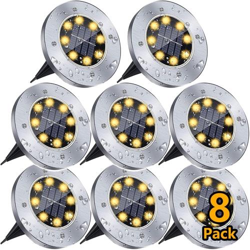 Lampes Solaires De Jardin Extérieur, 8 Led Lumière Spot Étanches Solaires À Encastrer, Eclairage Lampe Au Sol Pour Paysage Passerelle Pelouse Étapes Terrasses Escaliers, Blanc Chaud (Paquet De 8)