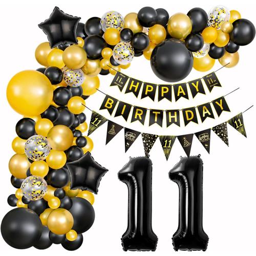 Decoration Anniversaire 11 ans garcon Ballon 11 Ans Décorations Anniversaire garcon Noir Or, Arche Ballon 11 ans Anniversaire garcon guirlande ballons Decoration 11 ans Anniversaire garcon deco