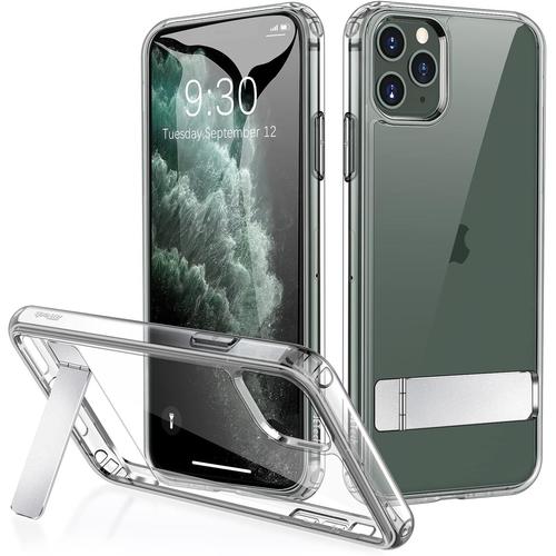 Coque Compatible Avec Iphone 11 Pro 5,8 Pouces Avec Support, Compatible Charge Sans Fil, Housse De Téléphone Antichoc Fine Mince, Béquille En Métal À 3 Voies (Transparente)