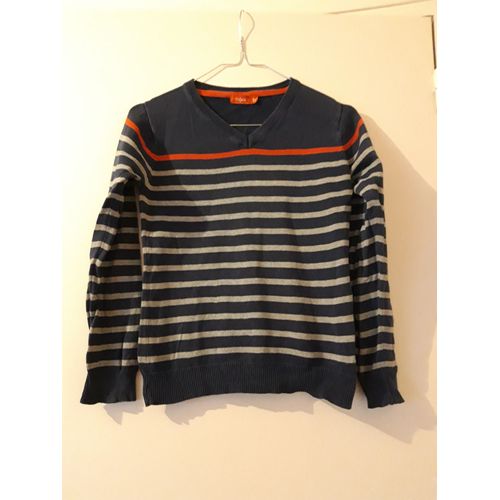 Pull Bleu Marine Rayures Grises Garçon 10 Ans