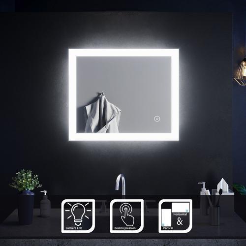 SIRHONA Miroir de salle de bain avec LED lumineux,contrôle de contact,placement horizontal et vertical 60x50cm