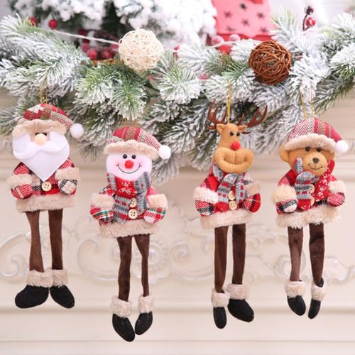 Ensemble de décorations de noël, père noël, bonhomme de neige, Elk, ours, arbre de noël, décoration suspendue en peluche, 4 pièces/ensemble