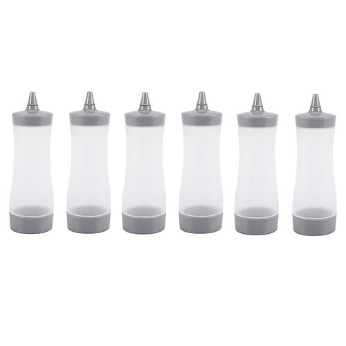 Bouteille À Presser En Plastique Pour Saucière, 6 Pièces, Pour Huile De Vinaigre, Ketchup, Distributeur De Condiments Gris Et Transparent
