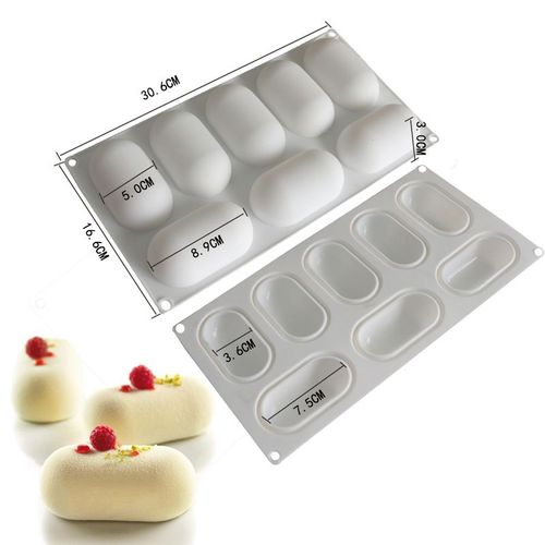 8 Moules À Gâteaux En Silicone Ovales En Forme D'oreillers, Pour Mousse De Chocolat, Crème Glacée, Gelée, Dessert, Ustensiles De Cuisson
