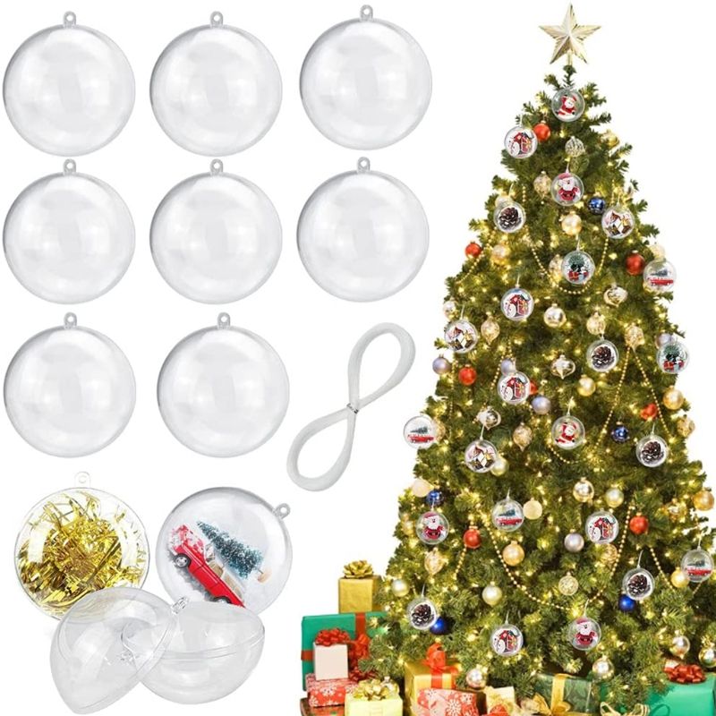 Boules de noël en plastique acrylique de 6cm de diamètre, 30 pièces, pour bricolage, remplissage artisanal, ornement suspendu Transparent