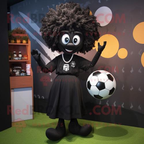 Personnage De Costume De Mascotte Redbrokoly De Ballon De Football Noir Habillé D'une Robe Trapèze Et De Colliers