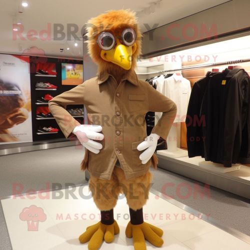 Personnage De Costume De Mascotte Redbrokoly De Poulet Brun Habillé D'un Jegging Et De Boutons De Manchette