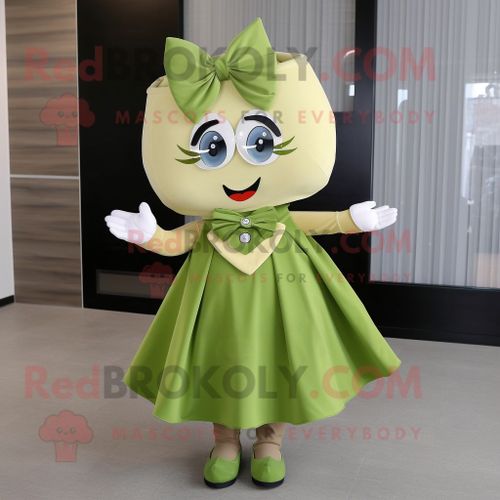 Personnage De Costume De Mascotte Redbrokoly De Crème Glacée Aux Olives Habillé D'une Jupe Plissée Et De N?uds Papillon
