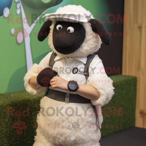 Suffolk Sheep Personnage Costume Mascotte Redbrokoly Habillé Avec Un Polo Tee Et Smartwatches