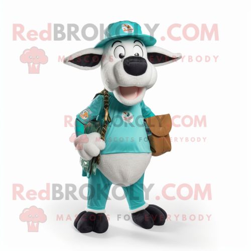 Personnage De Costume De Mascotte Redbrokoly De Vache Holstein Bleu Sarcelle Habillé D'un Bermuda Et De Ceintures