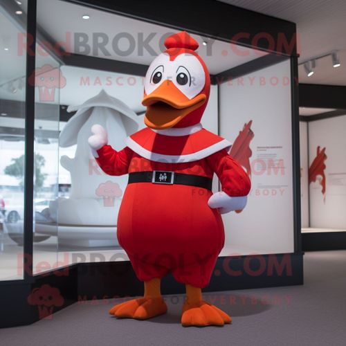 Personnage De Costume De Mascotte Redbrokoly D'oies Rouges Habillé D'un Maillot De Bain Et De Cummerbunds
