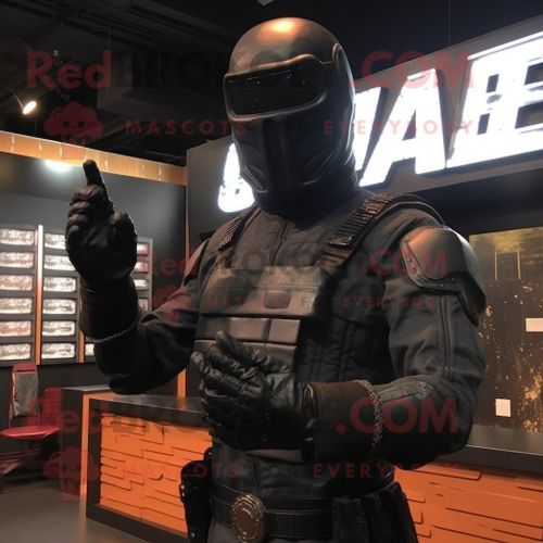 Costume De Mascotte Redbrokoly De Gi Joe Noir Habillé D'un Body Et De Gants