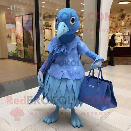 Personnage De Costume De Mascotte Redbrokoly Blue Quail Habillé D'une Robe Droite Et De Sacs À Main