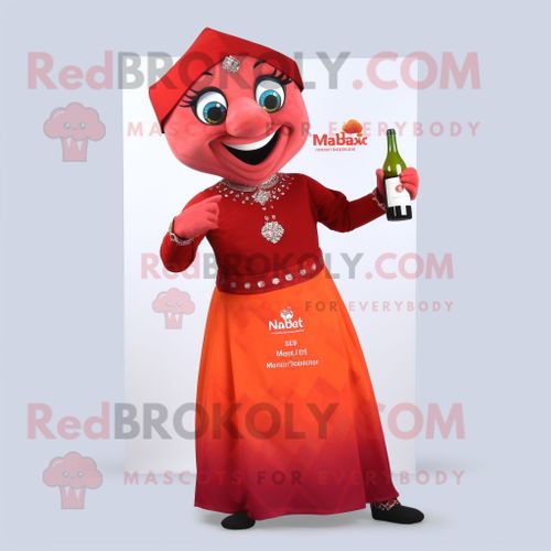 Tikka Masala Personnage De Costume De Mascotte Redbrokoly Habillé Avec Une Robe De Cocktail Et Des Montres Numériques