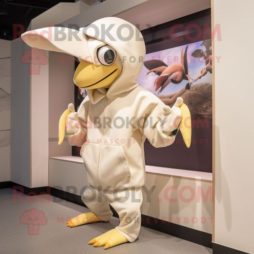 Personnage De Costume De Mascotte Redbrokoly De Ptérodactyle Crème Habillé D'un Sweat À Capuche Et De Casquettes