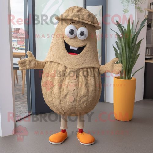 Personnage De Costume De Mascotte Redbrokoly Paella Beige Vêtu D'un Pantalon Et De Coussinets Pour Les Pieds