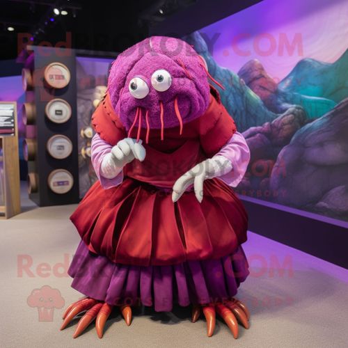 Personnage De Costume De Mascotte Redbrokoly De Crabe Ermite Magenta Habillé D'une Jupe Plissée Et De Porte-Monnaie