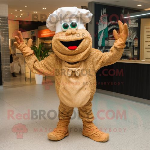 Personnage De Costume De Mascotte Redbrokoly Paella Beige Vêtu D'un Pantalon Et De Coussinets Pour Les Pieds