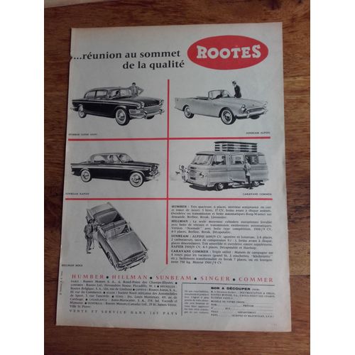 Publicité Années 1950/1960 Automobiles Rootes