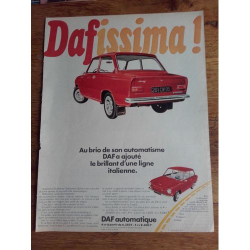 Publicité Années 1950/1960 Automobilesdaf Automatique Dafissima