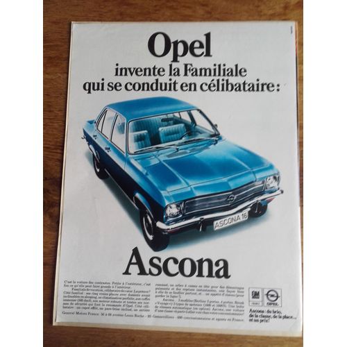 Publicité Années 1950/1960 Automobiles Opel Ascona