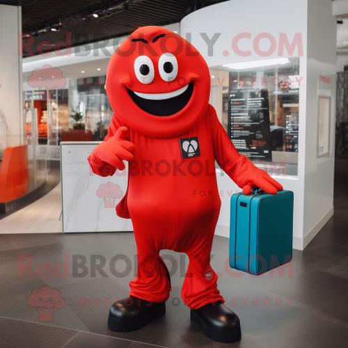 Personnage De Costume De Mascotte Redbrokoly Red Ghost Habillé D'une Combinaison Et De Portefeuilles