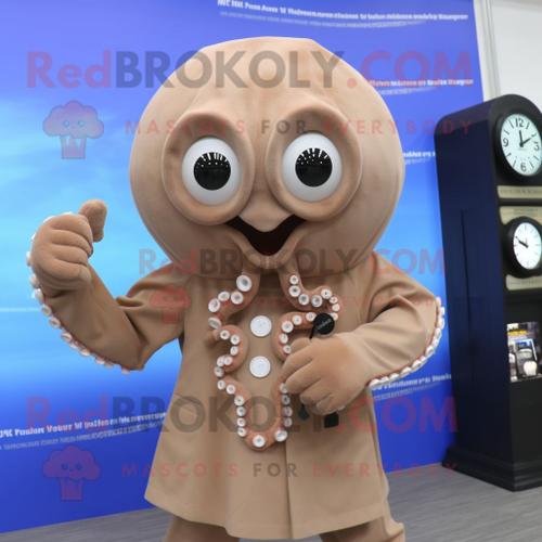 Personnage De Costume De Mascotte Redbrokoly Octopus Tan Vêtu D'une Robe Trapèze Et De Montres Numériques