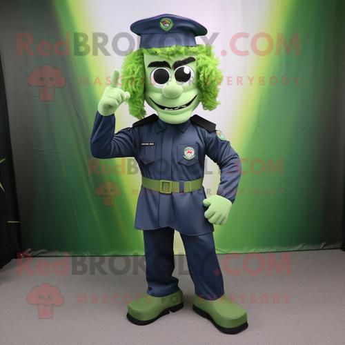 Personnage De Costume De Mascotte Redbrokoly De Soldat De La Marine Verte Habillé D'un T-Shirt À Manches Longues Et De Pinces À Cheveux