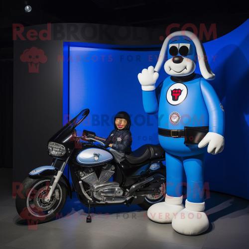 Personnage De Costume De Mascotte Redbrokoly Blue Hot Dogs Habillé D'une Veste De Motard Et De Montres Numériques