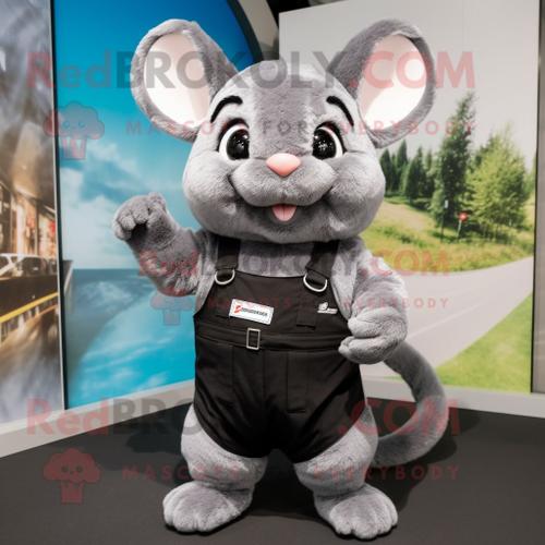 Mascotte Redbrokoly De Personnage De Chinchilla Noir Habillé D'un Gilet Et De Ceintures