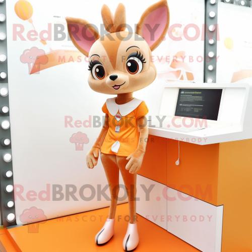 Personnage De Costume De Mascotte Redbrokoly Peach Chevreuil Habillé D'une Jupe Crayon Et De Porte-Clés