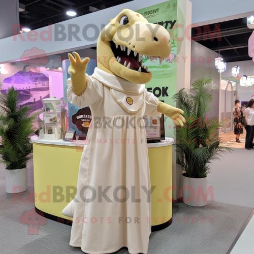 Costume De Mascotte Redbrokoly T Rex Crème Personnage Habillé D'une Robe Longue Et De Pinces À Cheveux