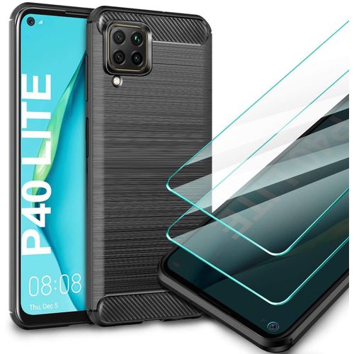 Coque Huawei P40 Lite&huawei P40 Lite Verre Trempé Écran Protecteur,Coque Huawei P40 Lite Silicone Tpu Bumper Etui Housse+Film Protection Pour Coque Huawei P40 Lite-Noir