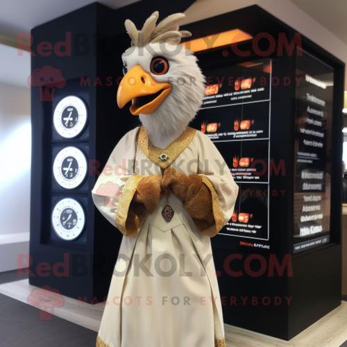 Personnage De Costume De Mascotte Redbrokoly De Poulet Tandoori Beige Habillé D'une Robe Longue Et De Montres Numériques