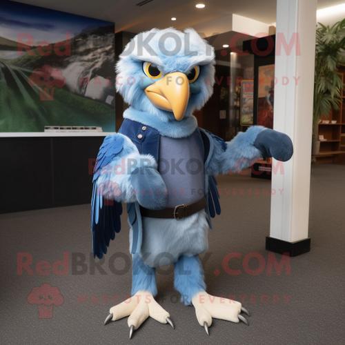 Personnage De Costume De Mascotte Redbrokoly Sky Blue Haast S Eagle Habillé Avec Un Jean Bootcut Et Des Ceintures