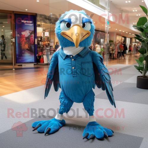 Personnage De Costume De Mascotte Redbrokoly Sky Blue Haast S Eagle Habillé Avec Un Jean Bootcut Et Des Ceintures